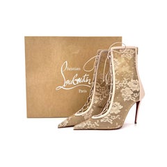 Christian Louboutin KM Lace Booty 100 Corset Lace Pointed Toe Boots 37