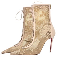 Christian Louboutin KM Lace Booty 100 Corset Lace Pointed Toe Boots 37