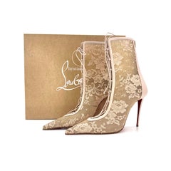 Christian Louboutin KM Lace Booty 100 Corset Lace Pointed Toe Boots 42