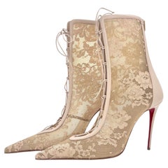 Christian Louboutin KM Lace Booty 100 Corset Lace Pointed Toe Boots 42
