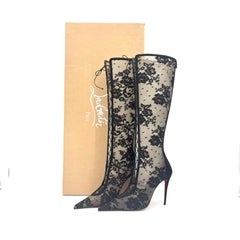 Christian Louboutin KM Lace Botta 100 Pointed Toe Knee High Stiletto Boots 41