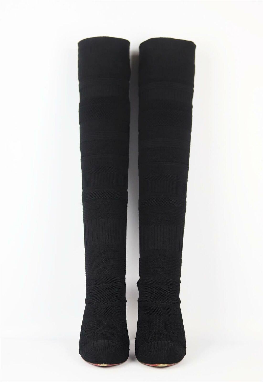 Black Christian Louboutin Knee High Cutout Stretch Knit Boots