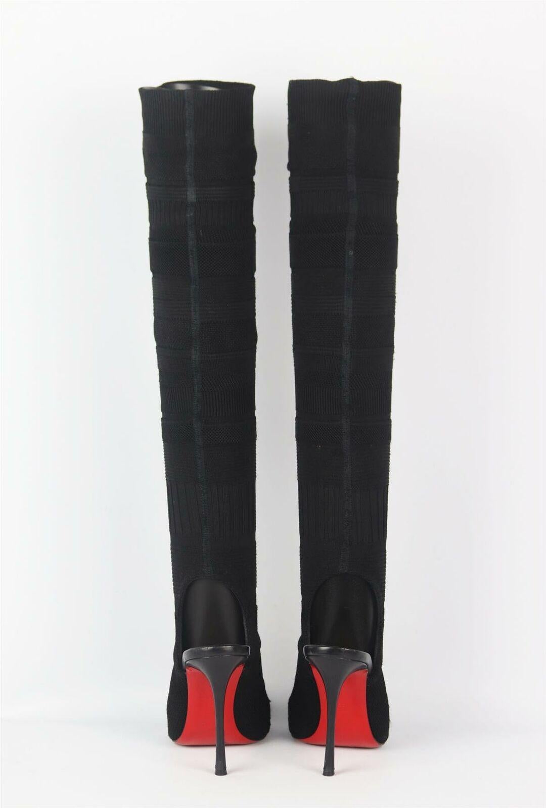 Christian Louboutin Knee High Cutout Stretch Knit Boots In Good Condition In London, GB