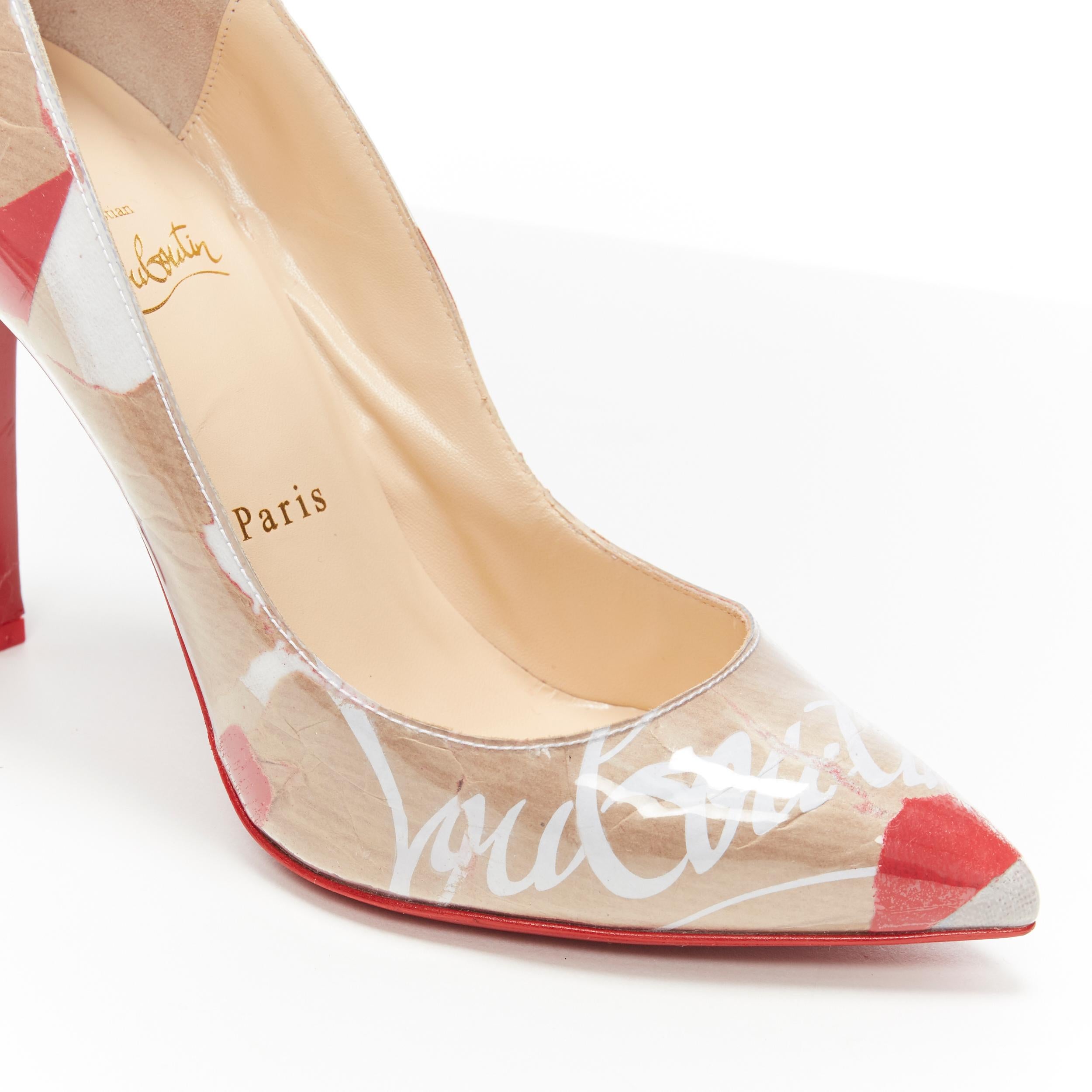 CHRISTIAN LOUBOUTIN Kraft Pigalle Follies 100 PVC laminted paper pump  EU37.5 For Sale at 1stDibs