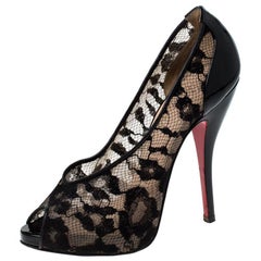 Christian Louboutin Lace And Patent Leather Ambro Peep Toe Pumps Size 36.5