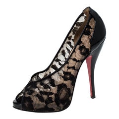 Christian Louboutin Lace And Patent Leather Ambro Peep Toe Pumps Size 36.5