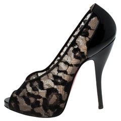 Christian Louboutin Lace And Patent Leather Ambro Peep Toe Pumps Size 36.5