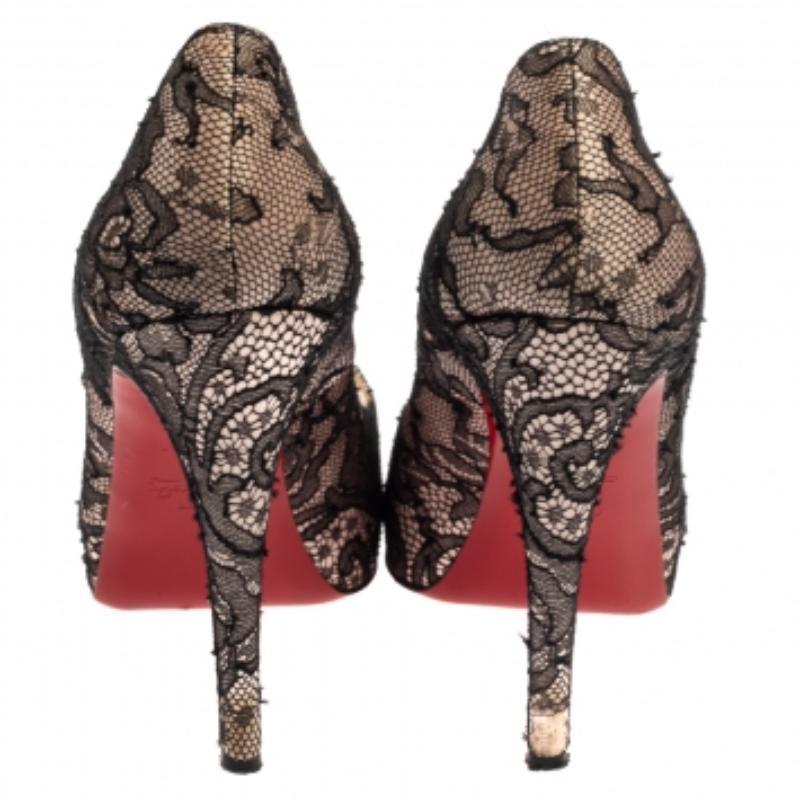 Women's Christian Louboutin Lace And Satin Very Prive Peep Toe Platform Pumps Size 37.5 For Sale