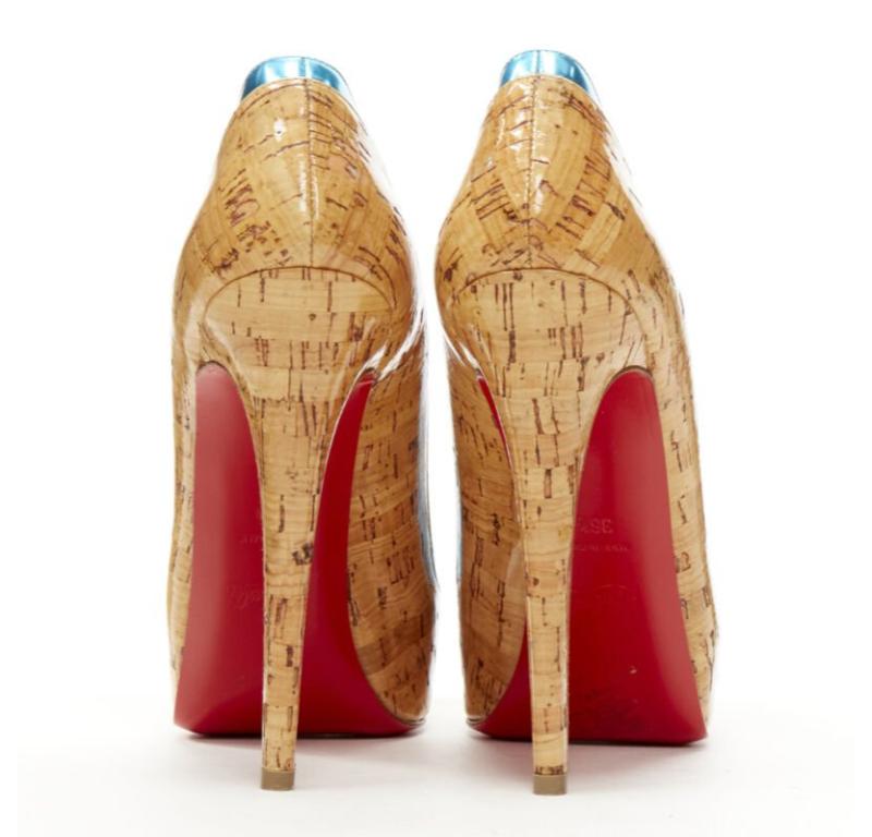 CHRISTIAN LOUBOUTIN laqué marron liège bleu strass plateforme à picots EU36.5 Pour femmes en vente