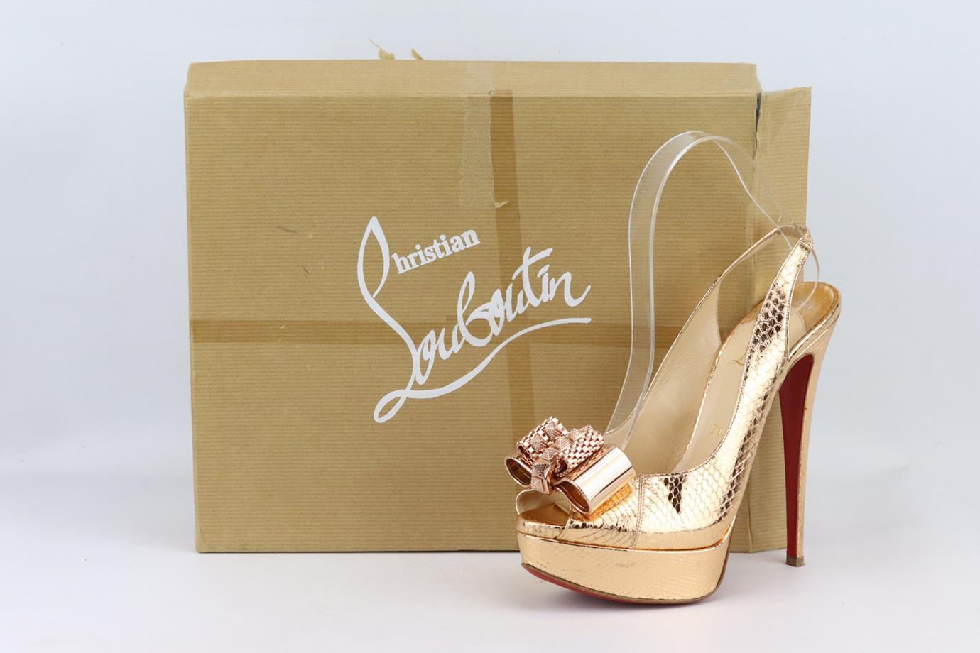 Christian Louboutin Lady Clou Spiked Snake Effect Slingback Sandals EU 38 UK 5  In Excellent Condition In London, GB