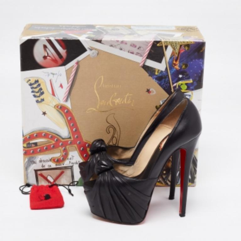 Christian Louboutin Lady Gres Knotted 20th Anniversary Peep-Toe Pumps Size 37 For Sale 5