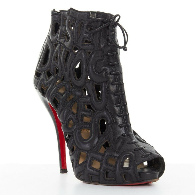 CHRISTIAN LOUBOUTIN Lady Letter black cut out lace front peep toe ...
