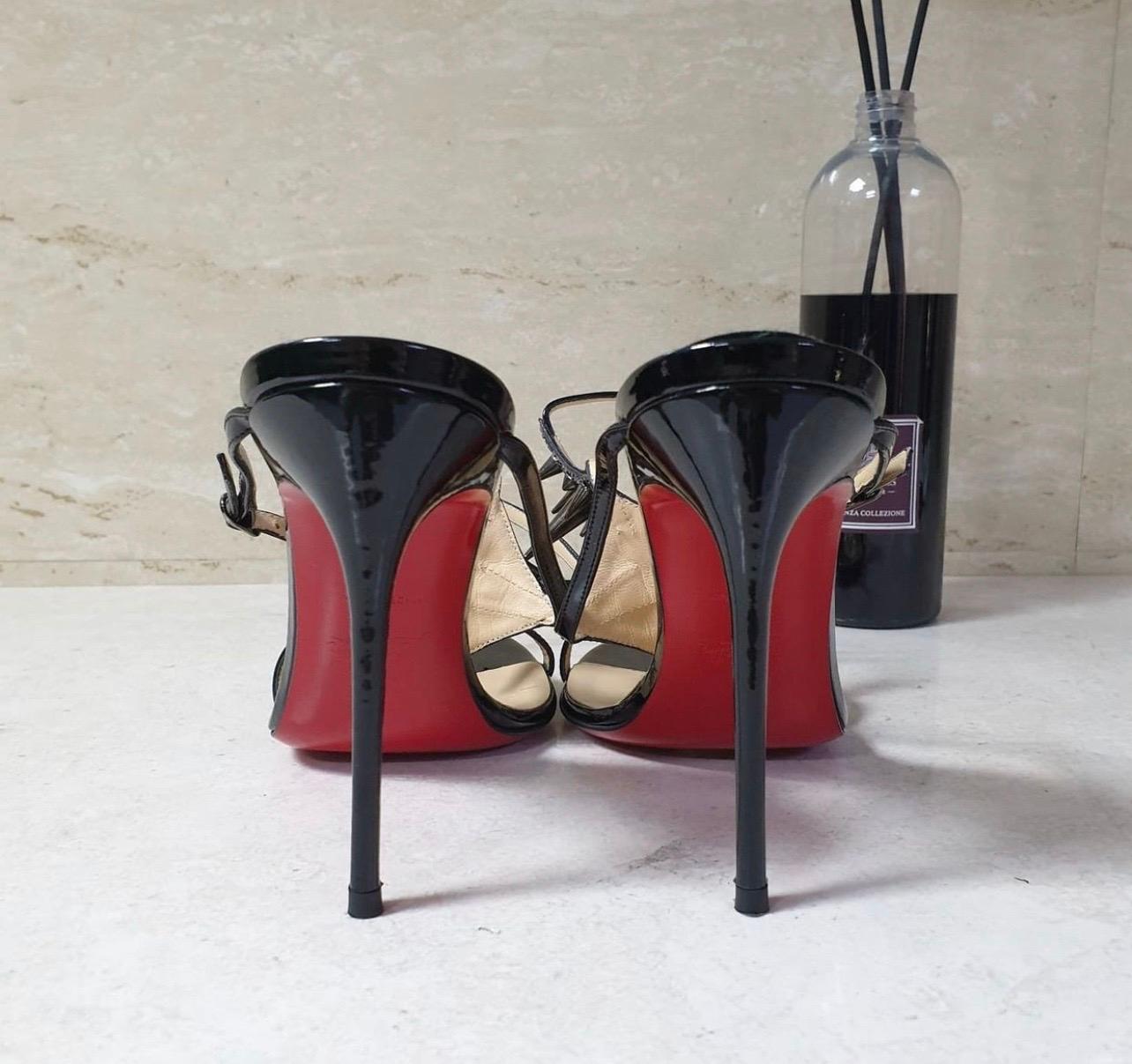 Christian Louboutin Lady Max Spike T-Strap Black Sandals 1