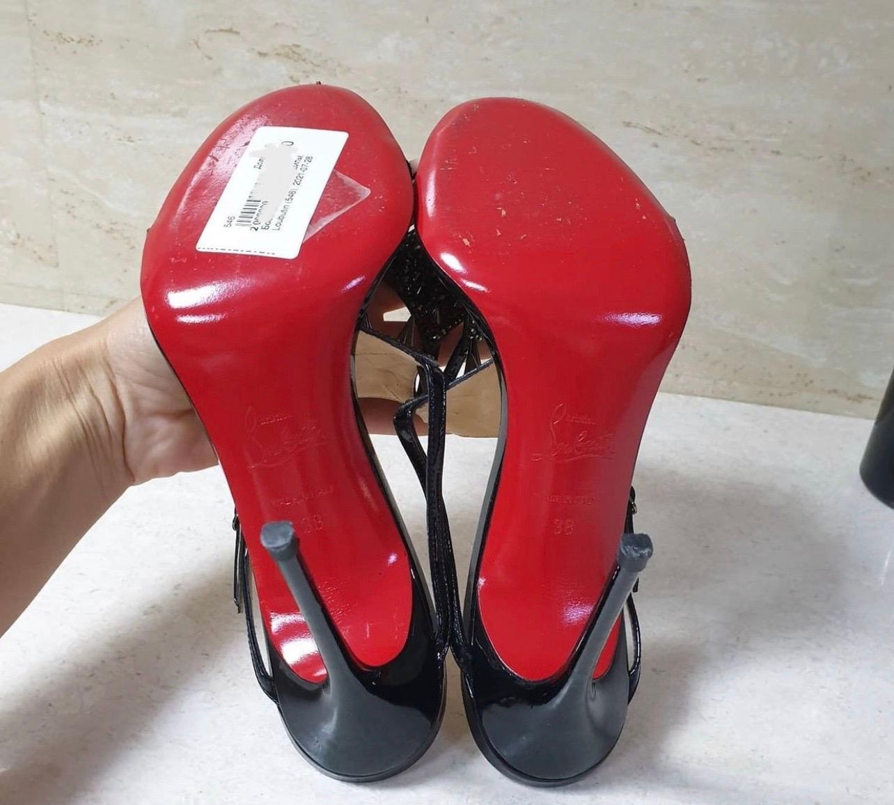 Christian Louboutin Lady Max Spike T-Strap Black Sandals 4