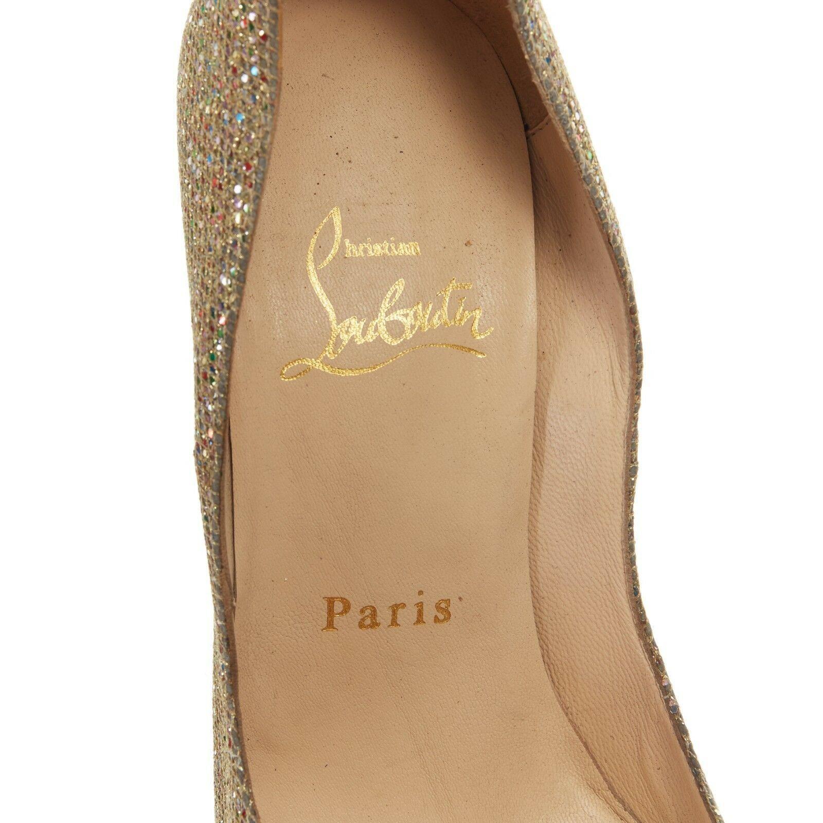 CHRISTIAN LOUBOUTIN Lady Peep 150 gold glitter peep toe platform heels EU36 US6 1