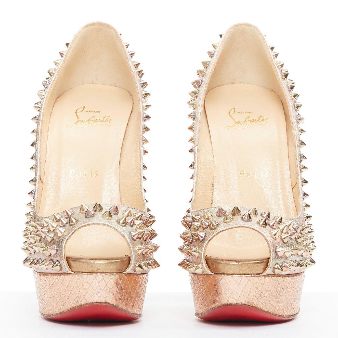 CHRISTIAN LOUBOUTIN Lady Peep 150 zapato peep toe de plataforma con tachuelas metálicas EU38 en Bueno estado para la venta en Hong Kong, NT