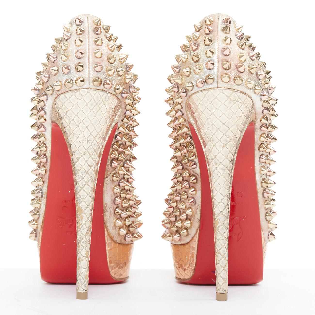 De las mujeres CHRISTIAN LOUBOUTIN Lady Peep 150 zapato peep toe de plataforma con tachuelas metálicas EU38 en venta