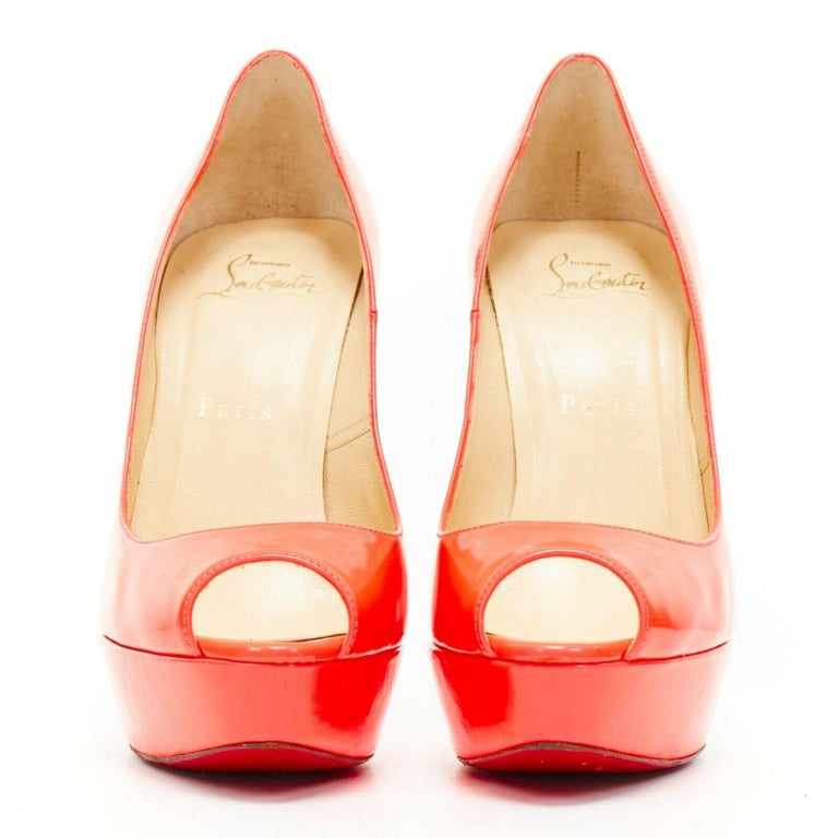 CHRISTIAN LOUBOUTIN Lady Peep 150 neon pink patent peep toe platform ...