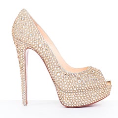 CHRISTIAN LOUBOUTIN Lady Peep 150 Strass crystal gold bezel platform pumps
