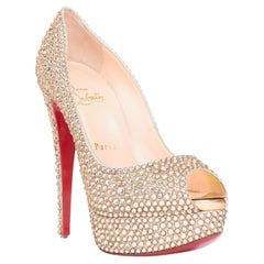 CHRISTIAN LOUBOUTIN Lady Peep 150 Strass crystal gold bezel platform pumps
