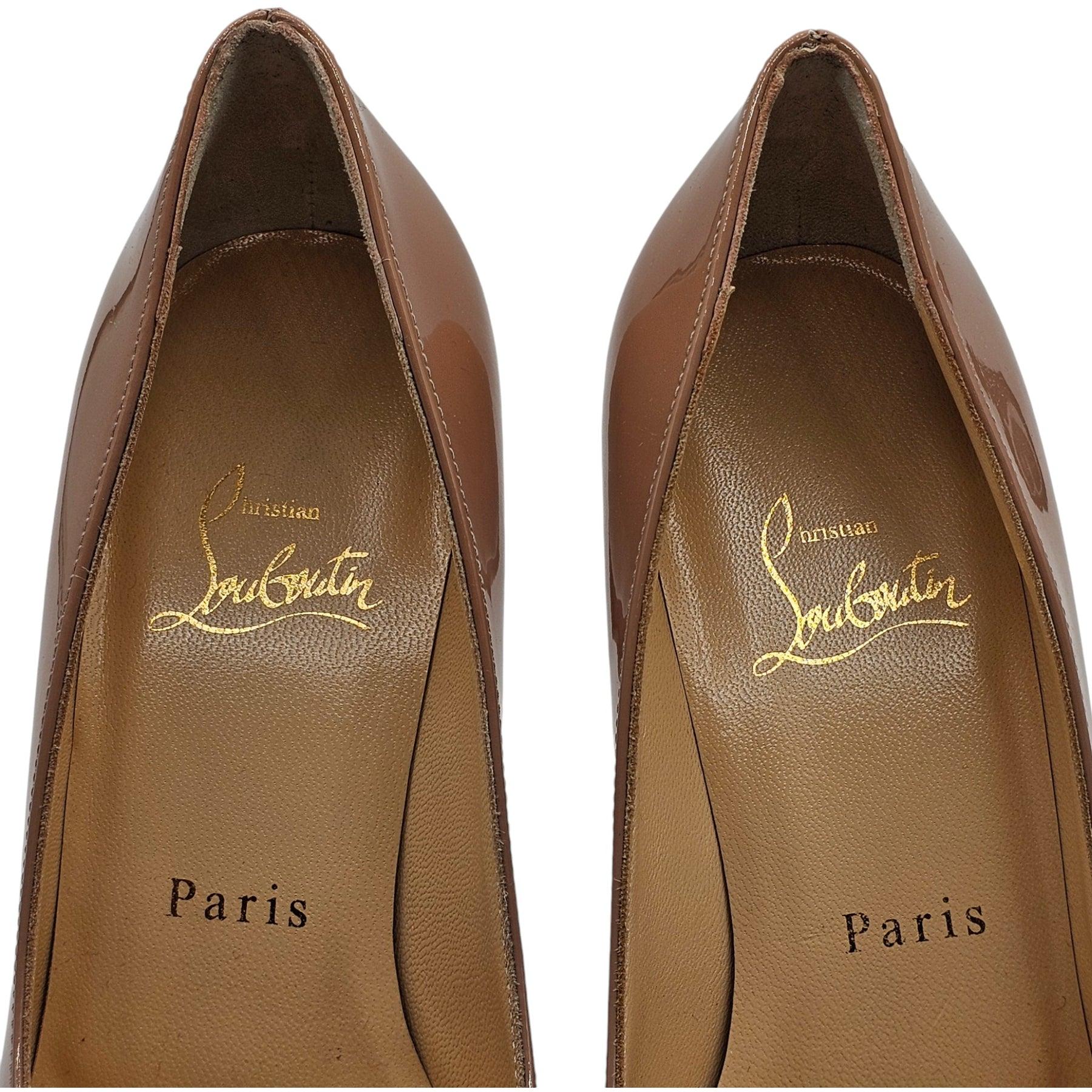Brown Christian Louboutin Lady Peep Pumps Patent Leather in Nude For Sale