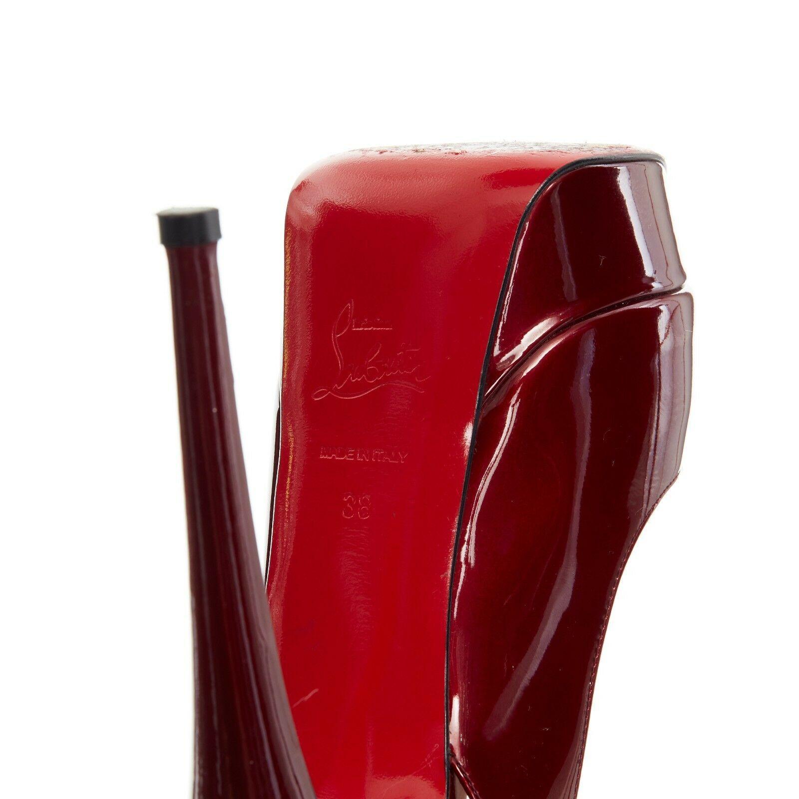 CHRISTIAN LOUBOUTIN Lady Peep Sling 150 dark red patent platform heels EU38 US8 4