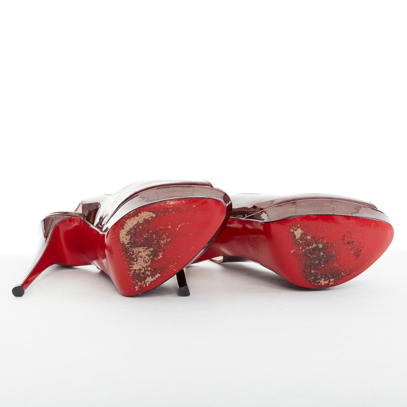 Brown CHRISTIAN LOUBOUTIN Lady Peep Sling 150 dark red patent platform heels EU38 US8