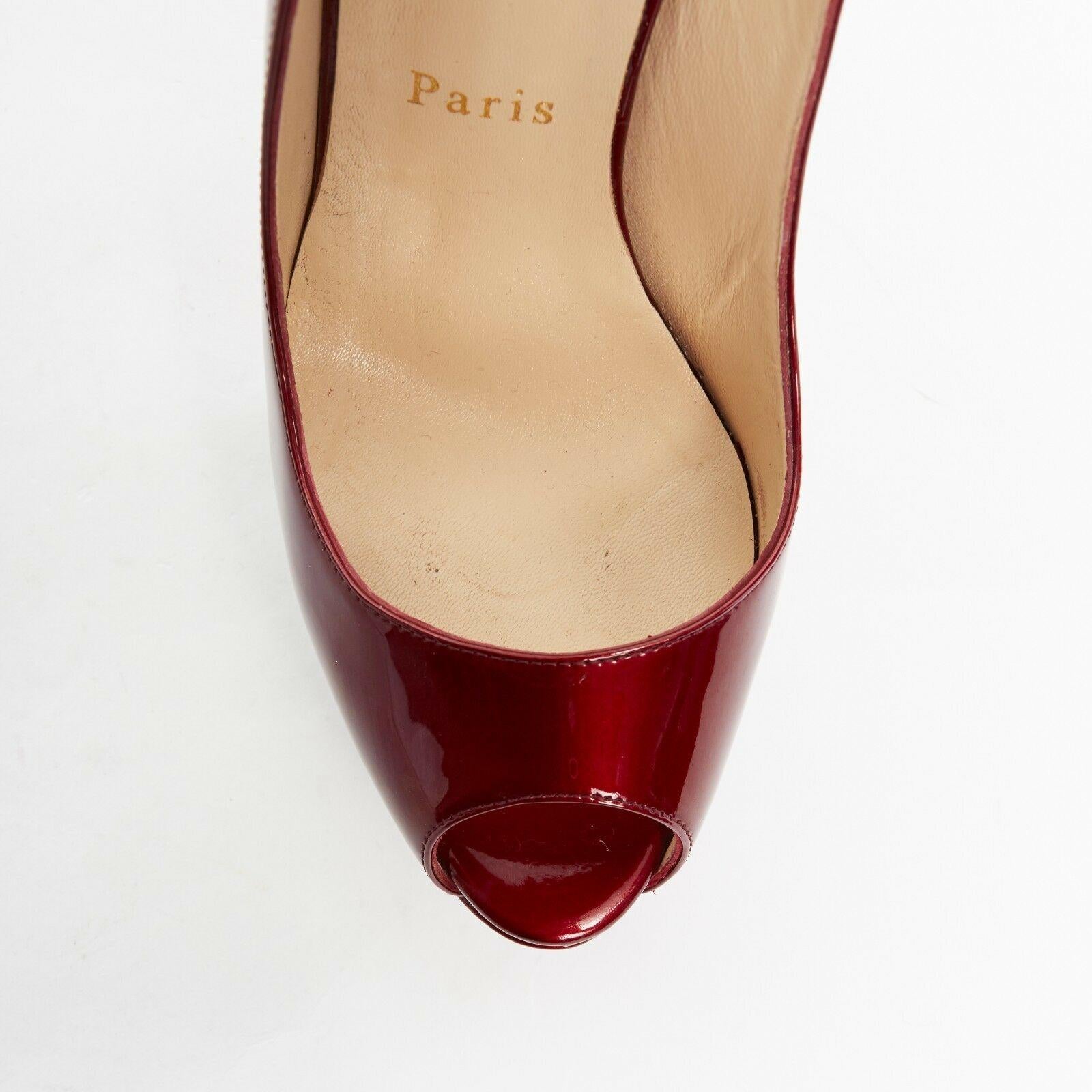 CHRISTIAN LOUBOUTIN Lady Peep Sling 150 dark red patent platform heels EU38 US8 In Good Condition In Hong Kong, NT