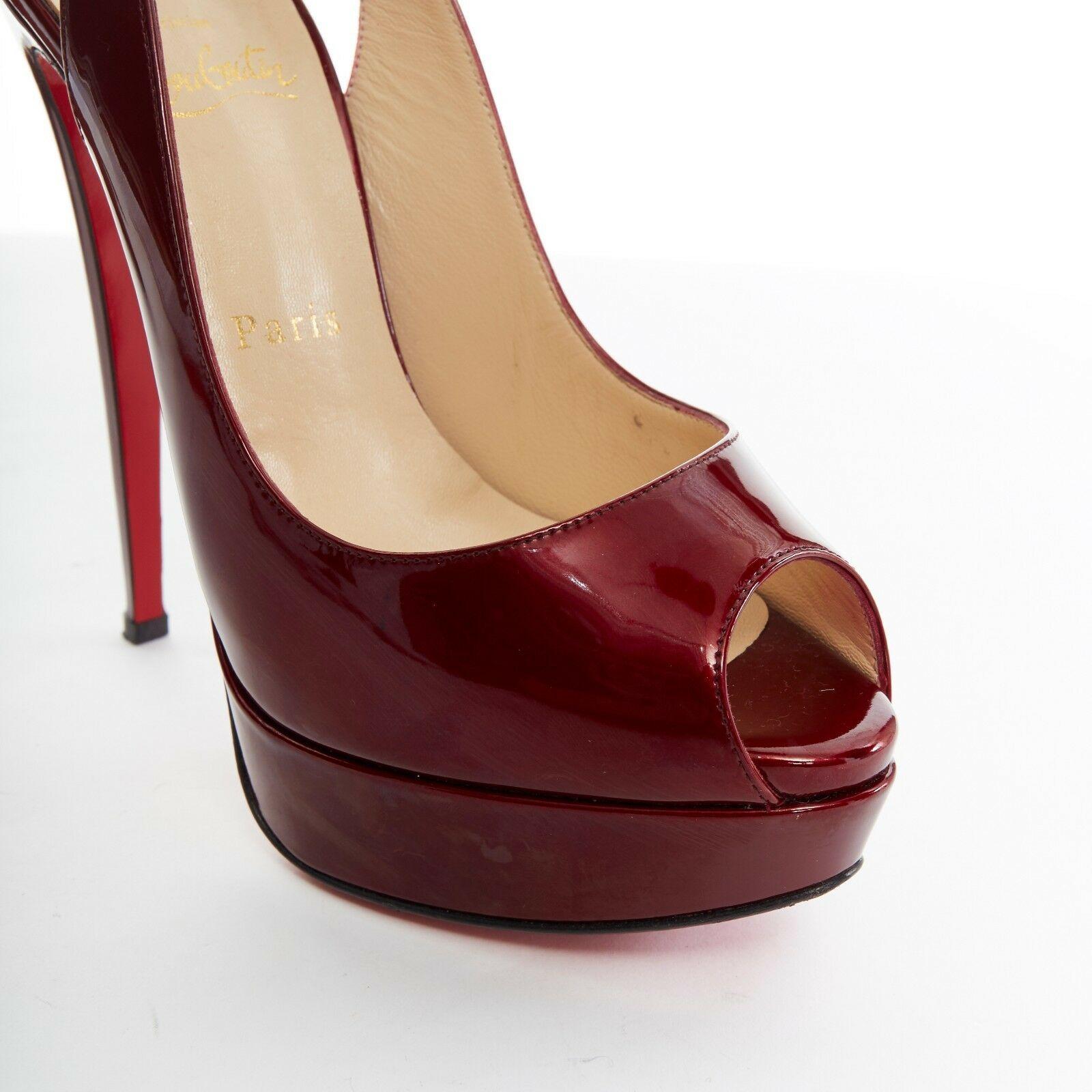 Women's CHRISTIAN LOUBOUTIN Lady Peep Sling 150 dark red patent platform heels EU38 US8
