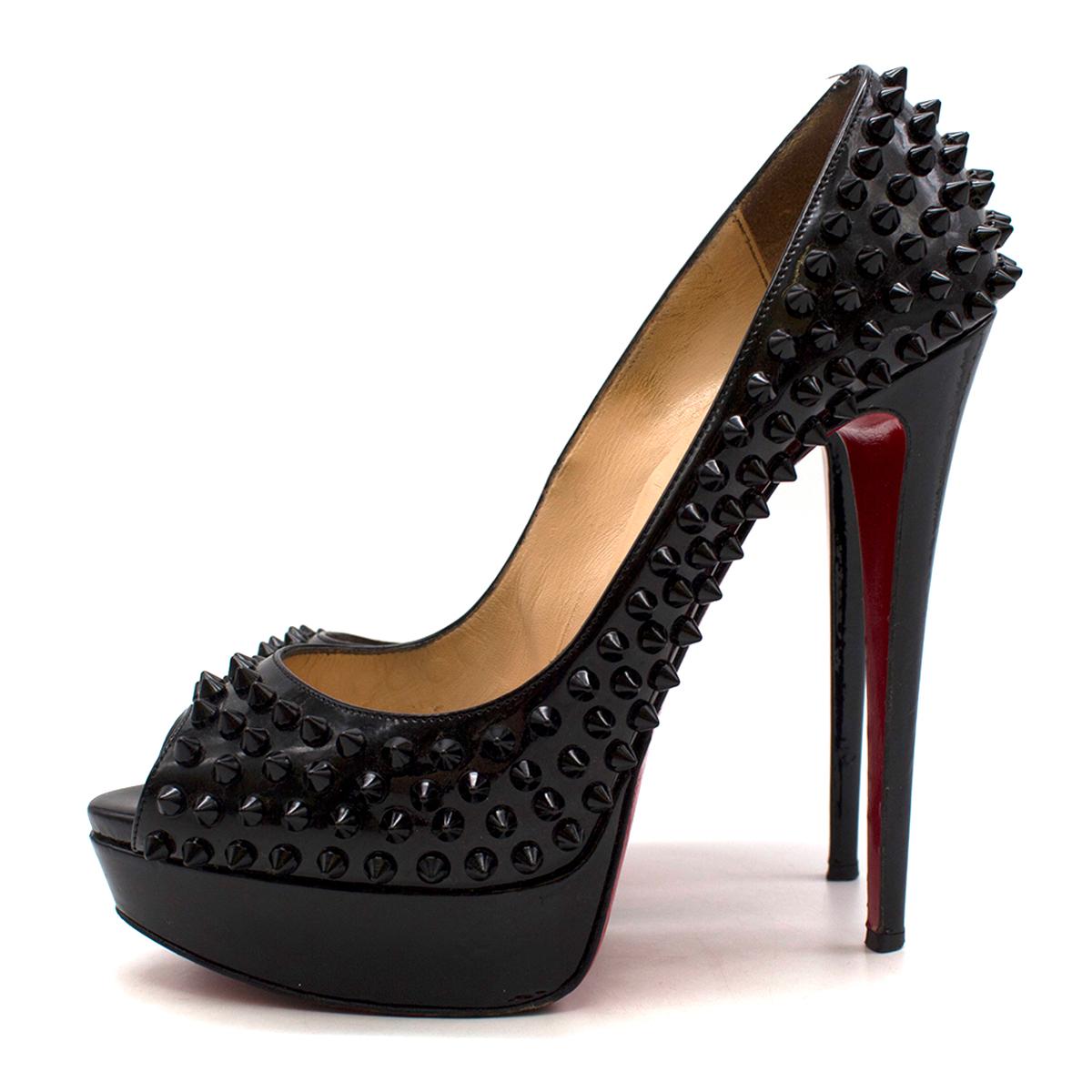Christian Louboutin Lady Peep Spikes 145mm leather pumps US 8.5 In Good Condition In London, GB