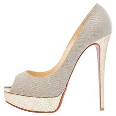 Christian Louboutin Lamé Fabric Lady Peep Toe Platform Pumps Size 40