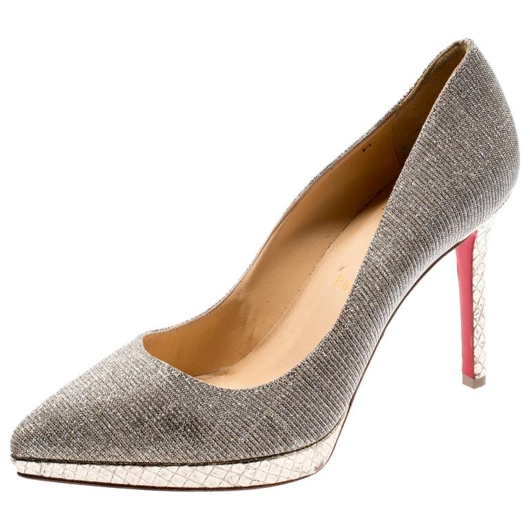Christian Louboutin Lamè Fabric Pigalle Plato Pointed Toe Platform Pumps  Size 37 For Sale at 1stDibs