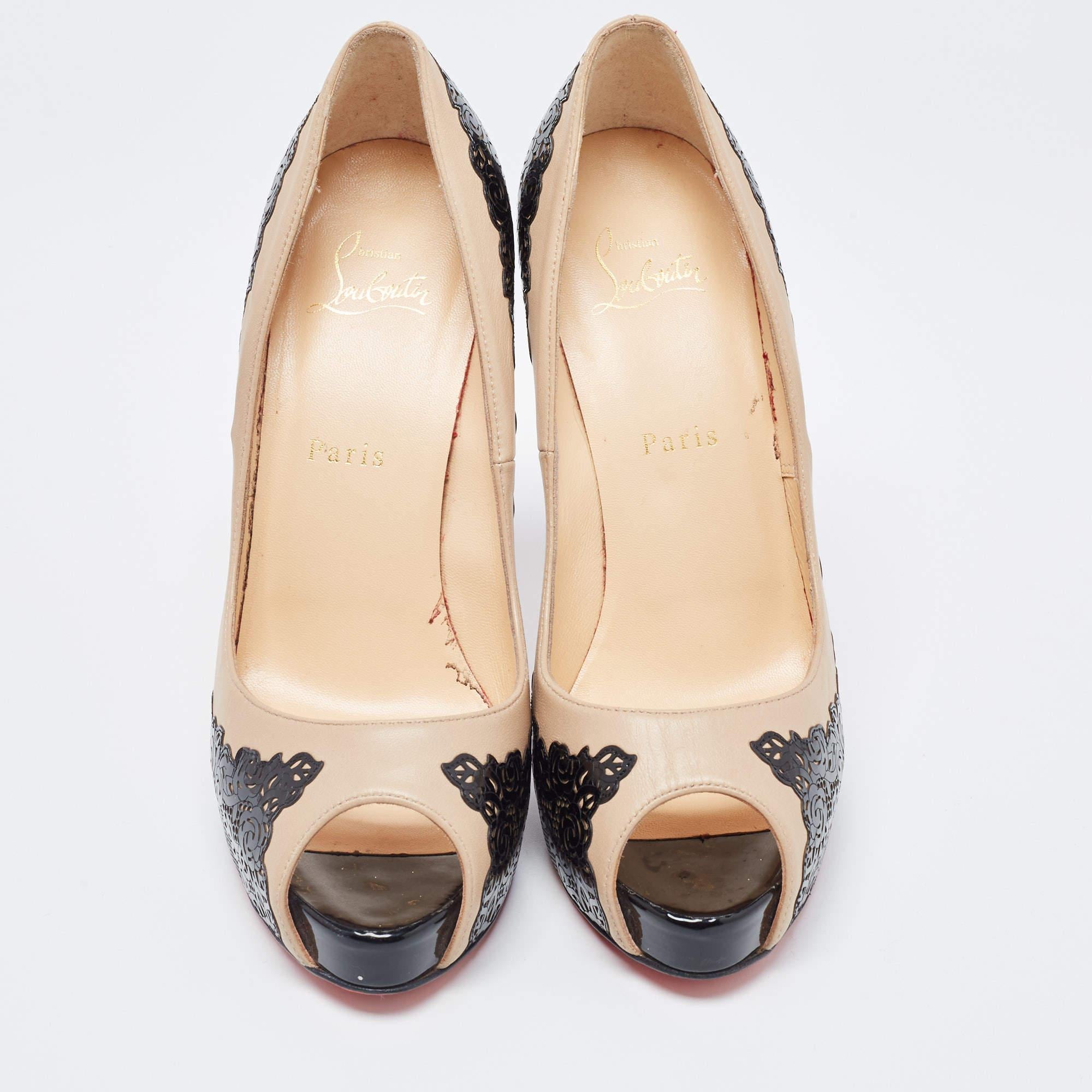 Christian Louboutin Laser Cut and Leather Veramucha Peep Toe Pumps Size 39 For Sale 1