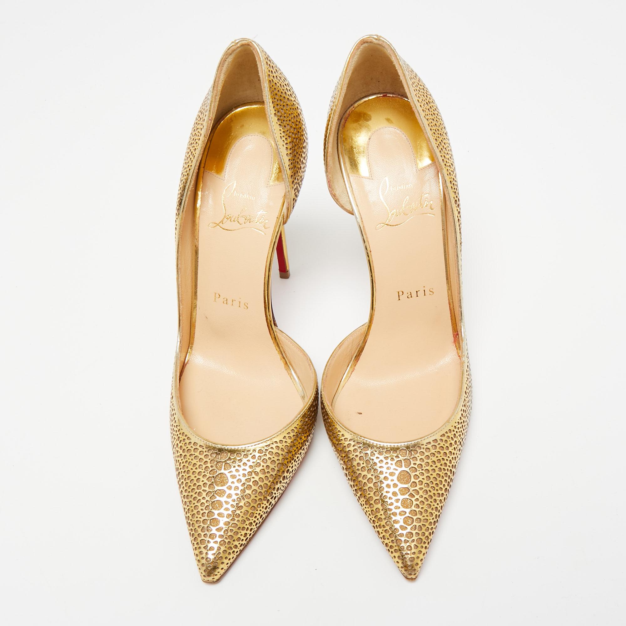 Christian Louboutin Laser Cut Leather and Glitter Galu D'orsay Pumps Size 37 In Good Condition In Dubai, Al Qouz 2