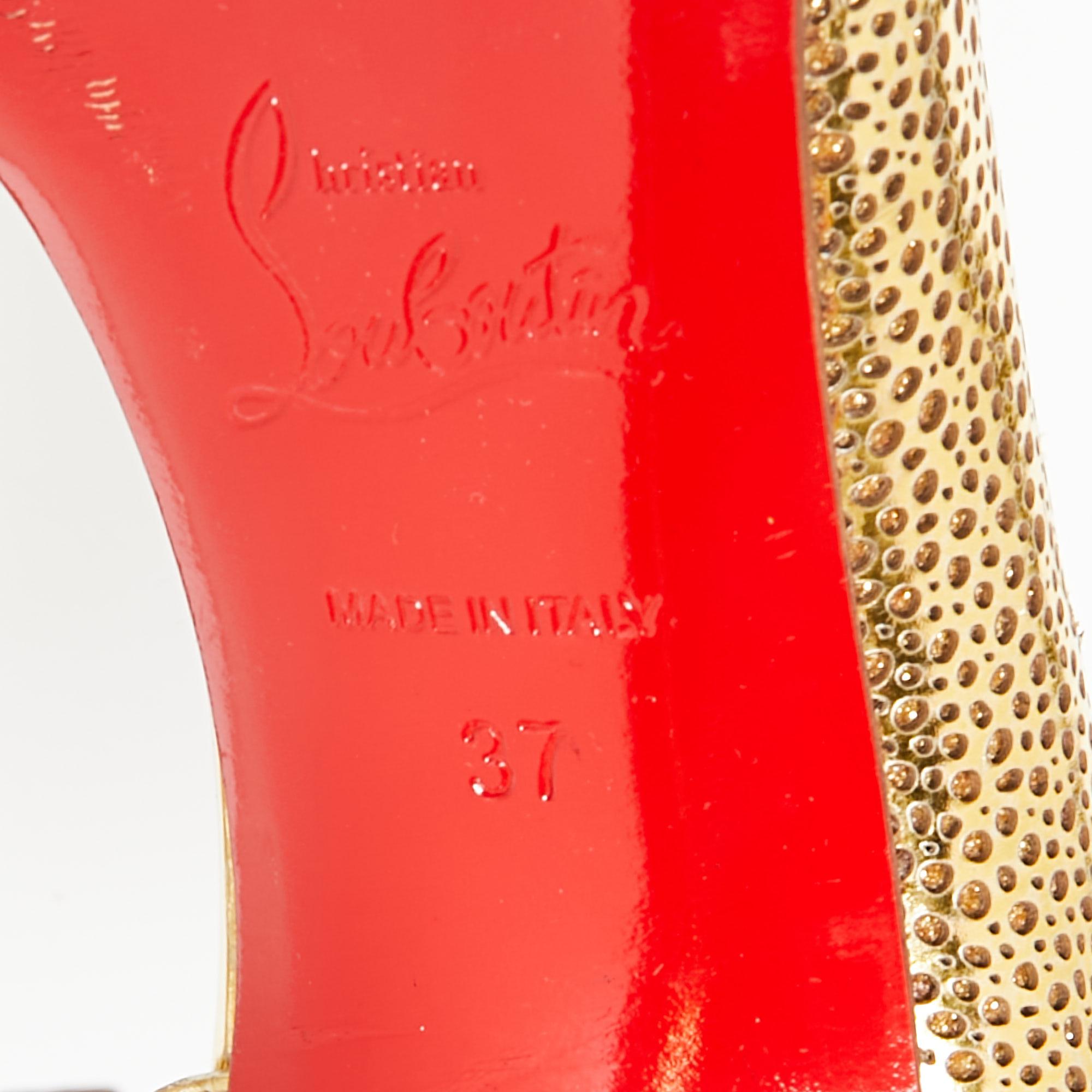 Women's Christian Louboutin Laser Cut Leather and Glitter Galu D'orsay Pumps Size 37