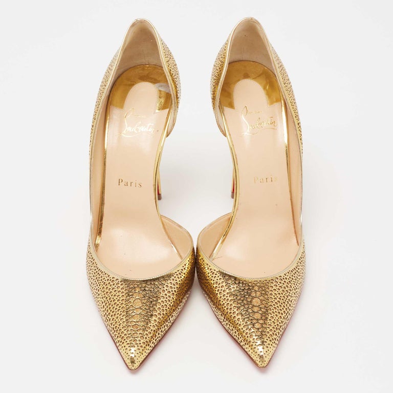 Christian Louboutin Laser Cut Leather and Glitter Galu D''orsay Pumps Size  41 For Sale at 1stDibs