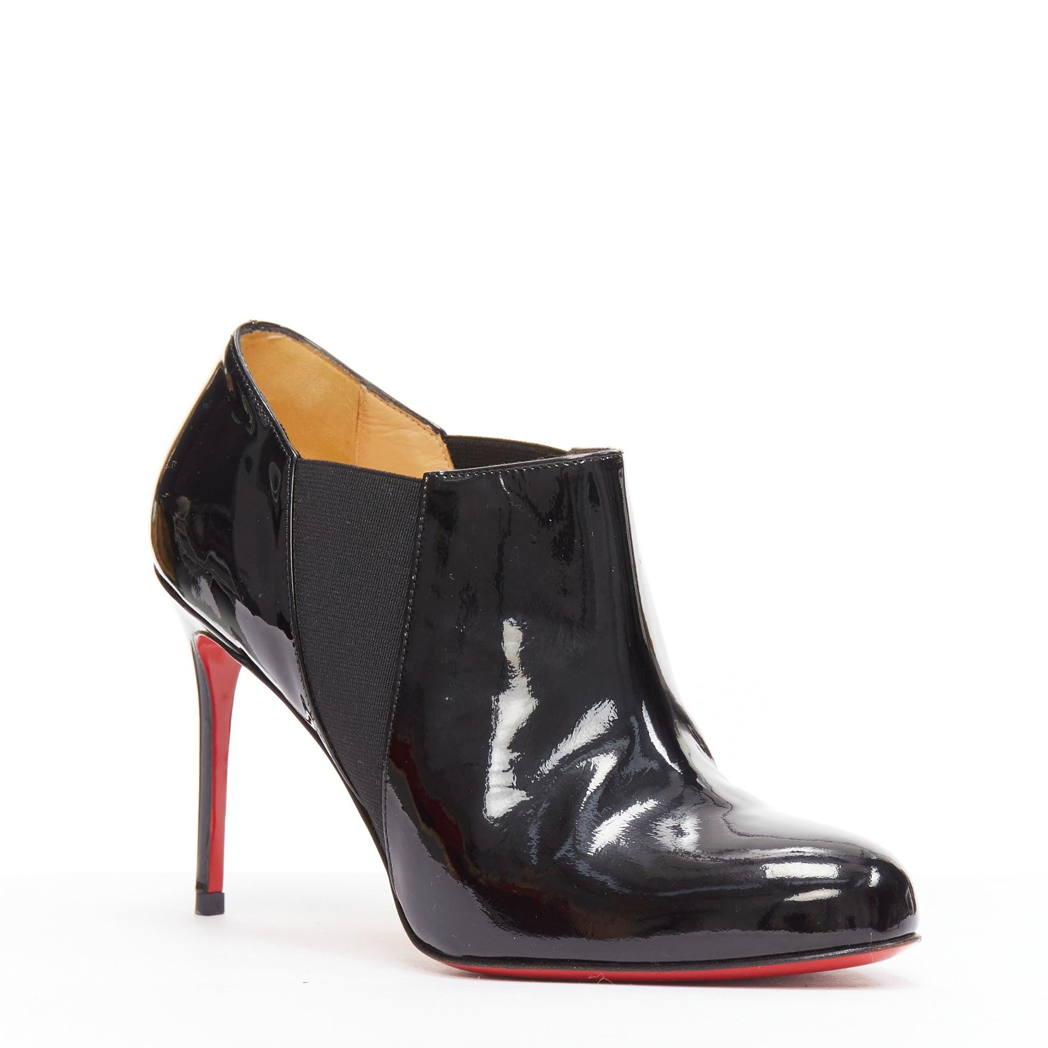 CHRISTIAN LOUBOUTIN Lastoto 80 black patent leather bootie heels EU37
Reference: MAFK/A00004
Brand: Christian Louboutin
Model: Lastoto 80
Material: Leather
Color: Black
Pattern: Solid
Closure: Elasticated
Lining: Nude Leather
Extra Details: