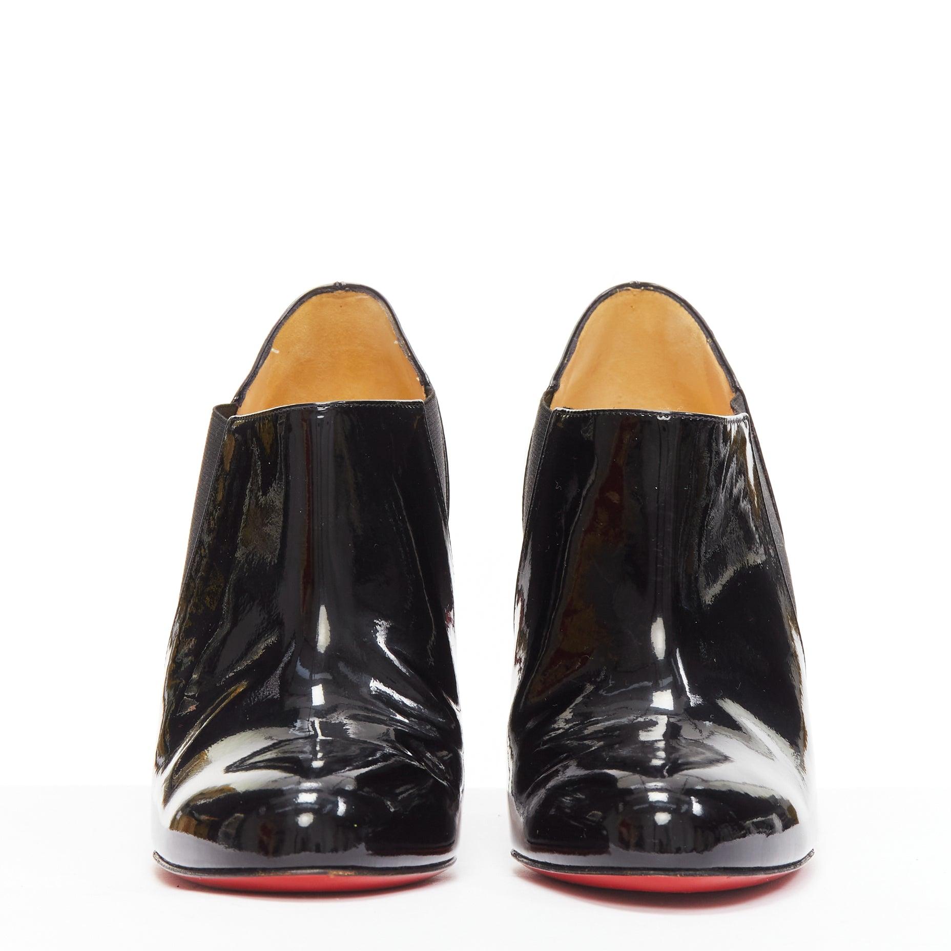 CHRISTIAN LOUBOUTIN Lastoto 80 black patent leather bootie heels EU37 In Good Condition For Sale In Hong Kong, NT