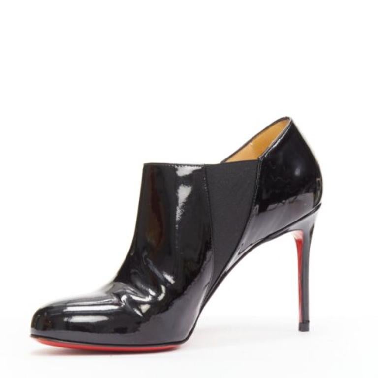 CHRISTIAN LOUBOUTIN Lastoto 80 black patent leather bootie heels EU37 In Good Condition For Sale In Hong Kong, NT