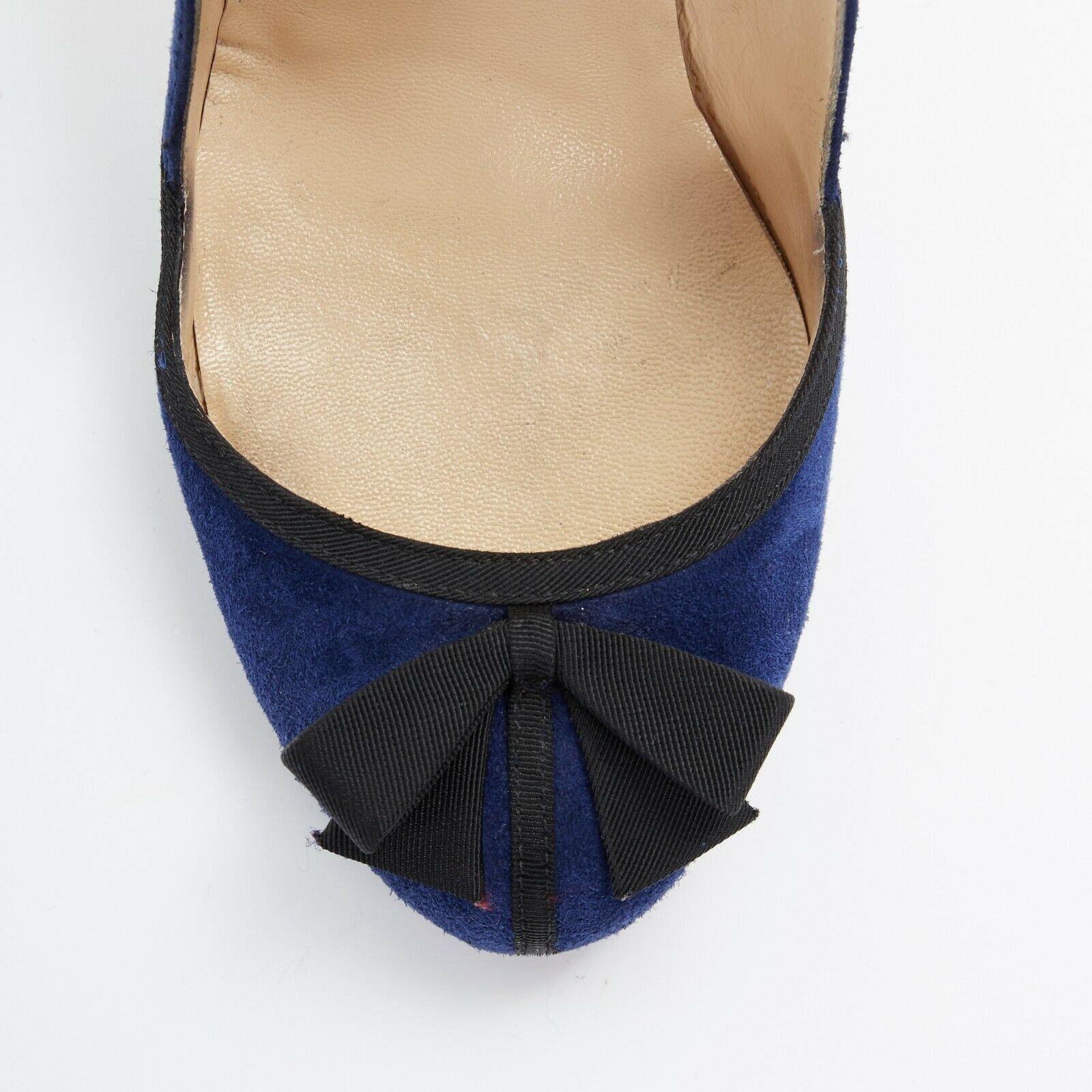CHRISTIAN LOUBOUTIN Lavalliere 100 blue suede bow detail round toe pump EU36.5 In Good Condition In Hong Kong, NT