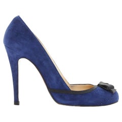 CHRISTIAN LOUBOUTIN Lavalliere 100 blue suede bow detail round toe pump EU36.5