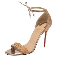 Christian Louboutin Leather and Gold Glitter Valnina Ankle-Tie Sandals Size 39