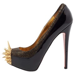 Christian Louboutin Leather And Lamé Fabric Spike Platform Pumps Size 38
