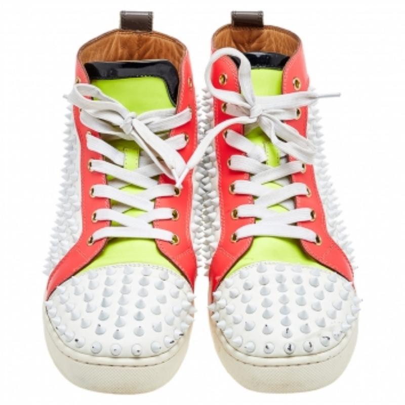Christian Louboutin Leather And Louis Spikes Lace Up High Top Sneakers Size 43 Herren im Angebot
