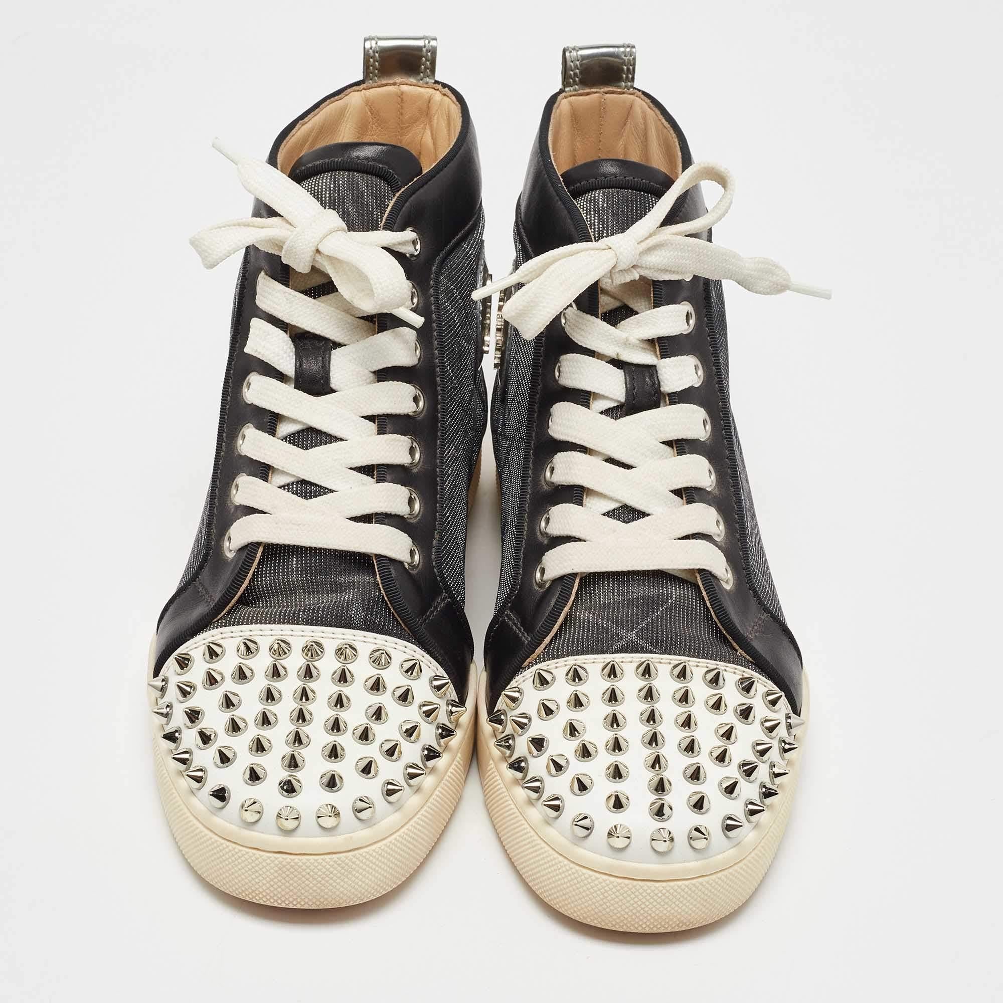 Women's Christian Louboutin Leather and Mesh Louis Spikes Orlato Sneakers Size 37.5 For Sale