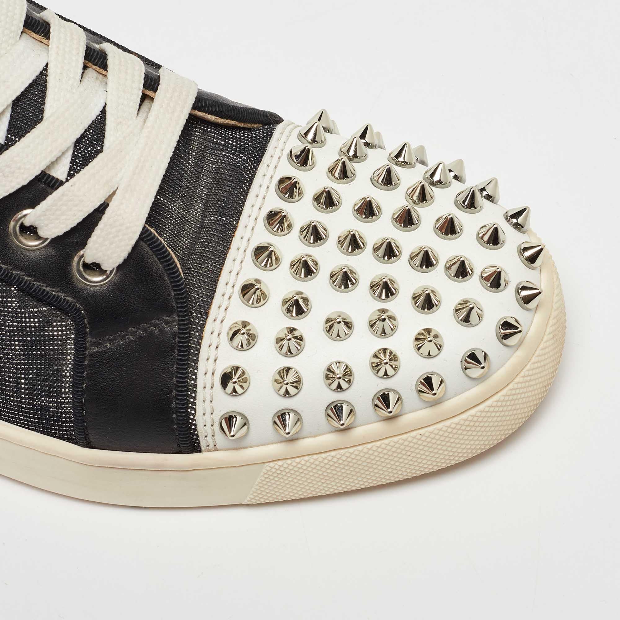 Christian Louboutin Leather and Mesh Louis Spikes Orlato Sneakers Size 37.5 For Sale 1