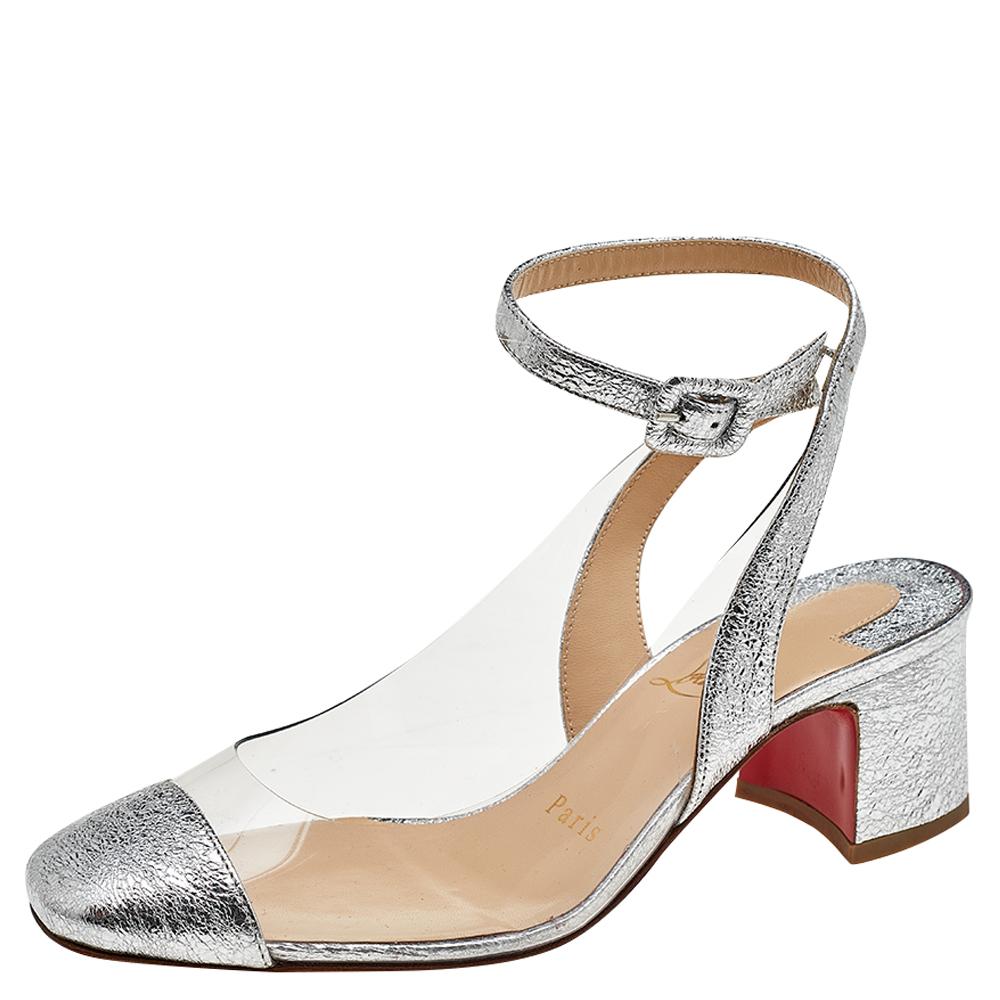 Christian Louboutin Leather And PVC Asticocotte Ankle Strap Sandals Size 35 In Good Condition For Sale In Dubai, Al Qouz 2