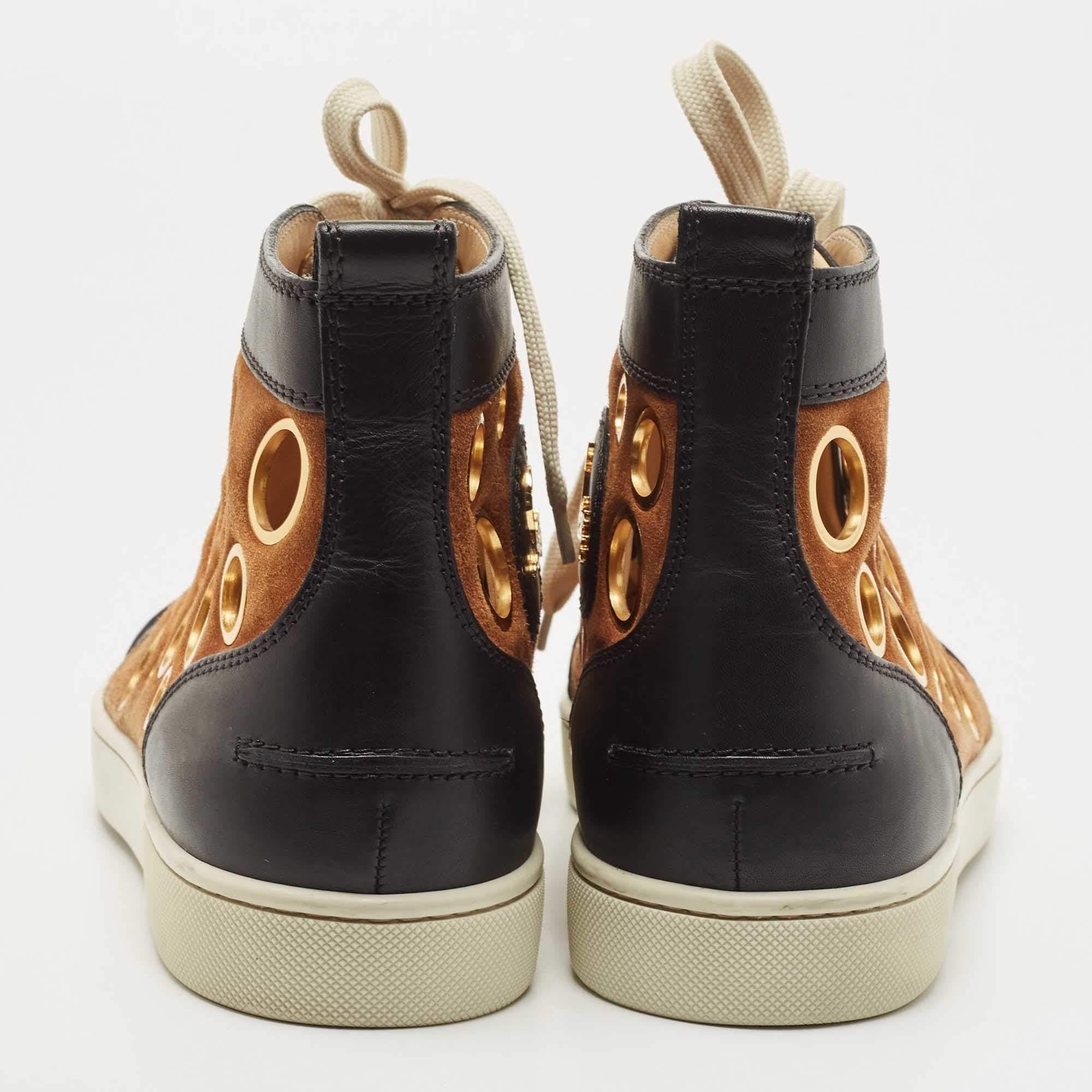 Christian Louboutin Leather and Suede Laser Cut High Top Sneakers Size 42.5 In Excellent Condition In Dubai, Al Qouz 2