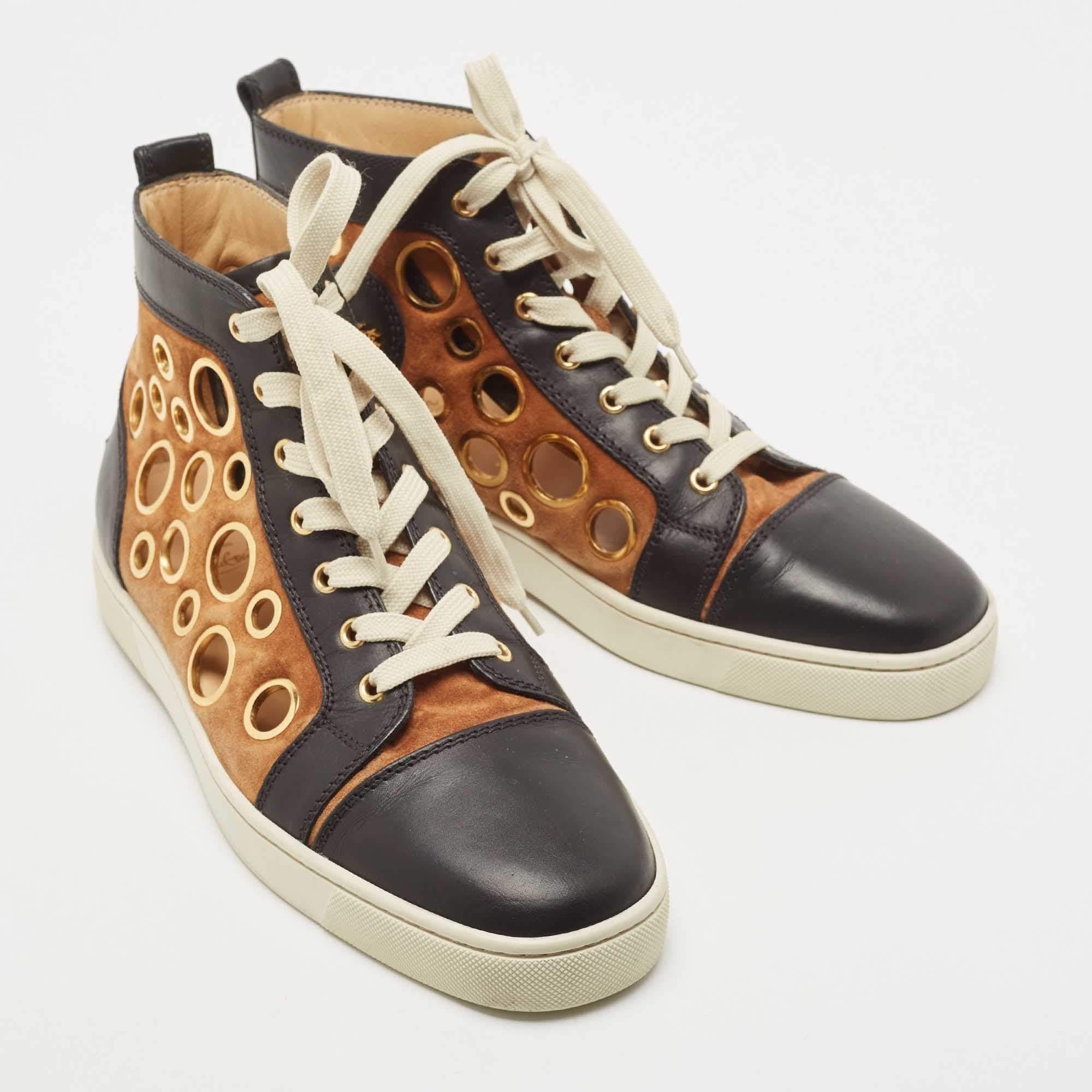 Christian Louboutin Leather and Suede Laser Cut High Top Sneakers Size 42.5 2