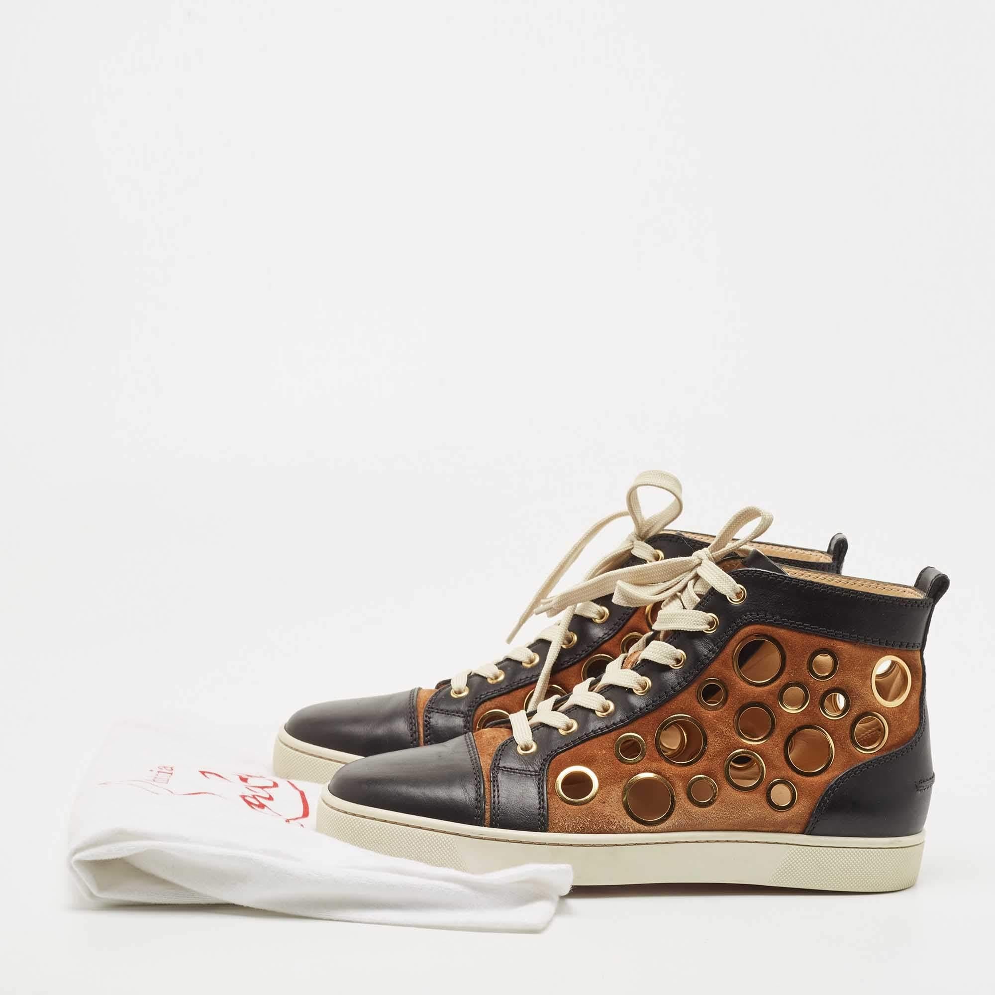 Christian Louboutin Leather and Suede Laser Cut High Top Sneakers Size 42.5 5